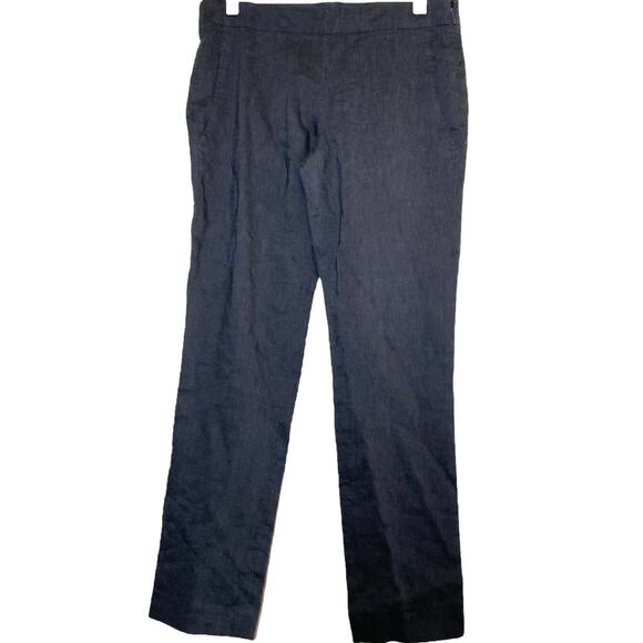 Theory Trouser Pants Wool Linen Blend Mid-Rise Straight Leg Flat Pockets Black 4 - Picture 1 of 6